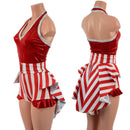 2PC Backless Bella Romper with V Neck and Hip Ruffles AND Mini Tux Back Belt Set-1