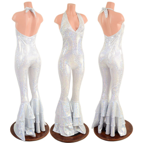 Monroe Halter Bell Bottom Flare Catsuit with Triple Tier Bells - Coquetry Clothing