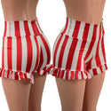 High Waist Shorts with Ruffled Leg in Red and White Stripe - 1