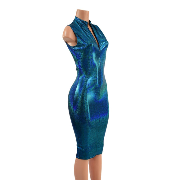 Ocean Sparkle Wiggle Dress with Front AND Back Zipper - Coquetry Clothing
