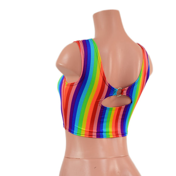 Rainbow Stripe High Or Low Reversible Cutout Oring Mini Crop