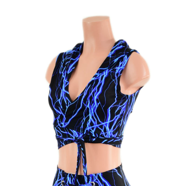 Front Lace Up High Waist Solar Flares and Wrap & Tie Hooded Crop - 4
