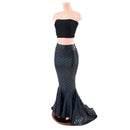 Black Scale High Waist Mermaid Skirt with Puddle Train-2