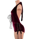Burgundy Velvet Josie Romper with Hip and Bodice Laceup-5