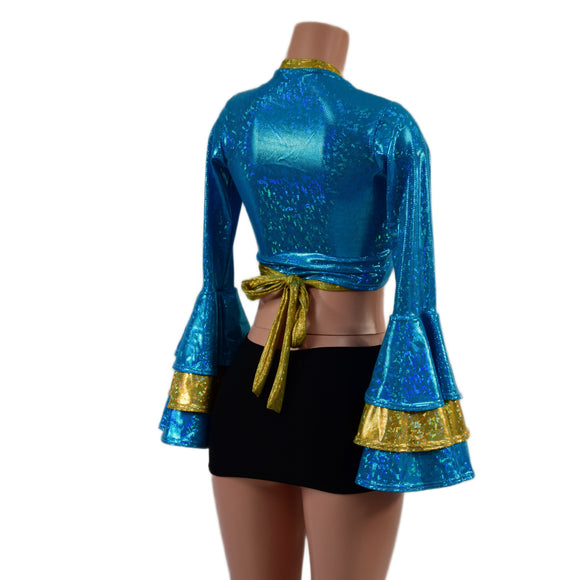 Wrap & Tie Top with Double Ruffle Trumpet Sleeves TOP ONLY