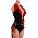 Backless Plunging Romper with Triple Laceup and Showtime Collar - 5