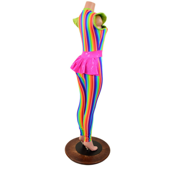 Rainbow Stripe Flip Sleeve Catsuit with Ruffle Rump