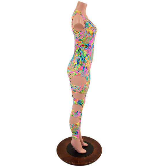 Neon Flux Scoop Neck Catsuit with Quad Cutouts