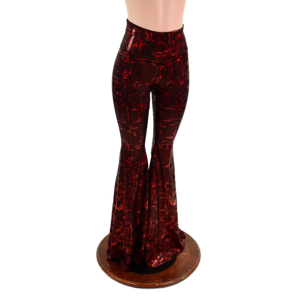 Primeval Red High Waist Solar Flares