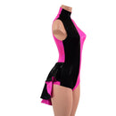 Backless Pink and Black Color Blocked Romper with Mini Tux Tails-4
