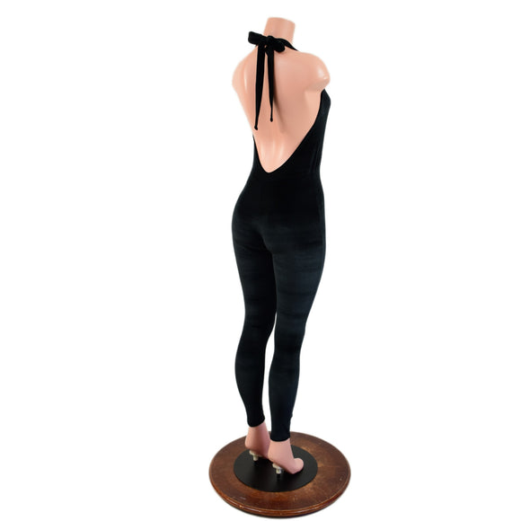 Josie Style Catsuit with Skinny Legs, in Black Velvet