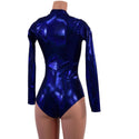 Blue Sparkly Jewel Long Sleeve Siren Romper with Plunging V Neckline - 3