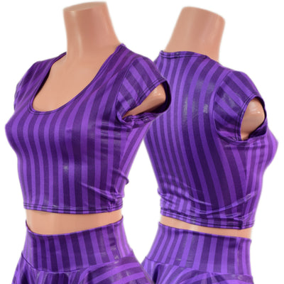 Nevermore Stripes Cap Sleeve Crop Top with Scoop Neckline