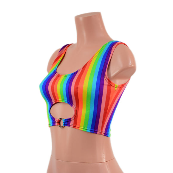 Rainbow Stripe High Or Low Reversible Cutout Oring Mini Crop