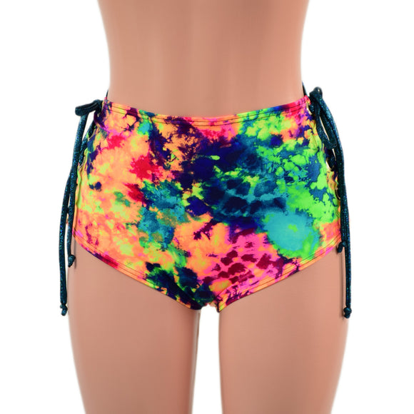 Acid Splash High Waist Siren Shorts with Ocean Sparkle Hip Laceups