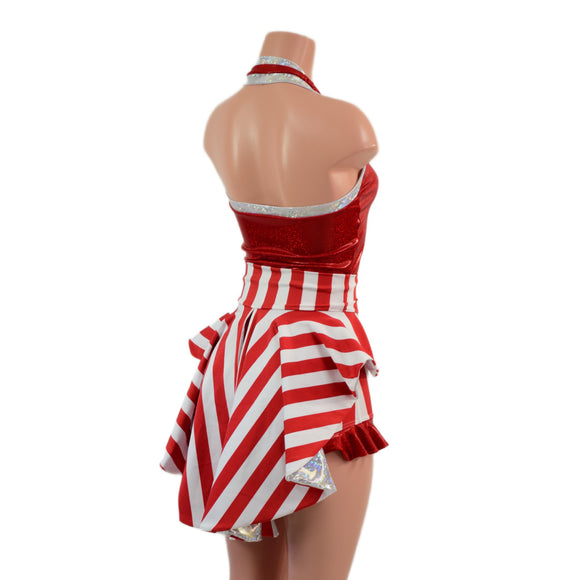 2PC Backless Bella Romper with V Neck and Hip Ruffles AND Mini Tux Back Belt Set