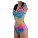 Spectrum Holographic Hooded O-Ring Romper with Siren Cut Leg - 3