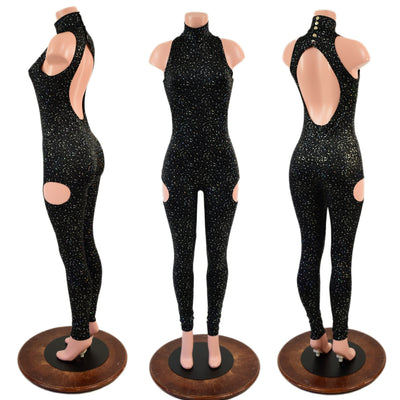Backless Snap Back Catsuit in Star Noir, with Hip Cutouts
