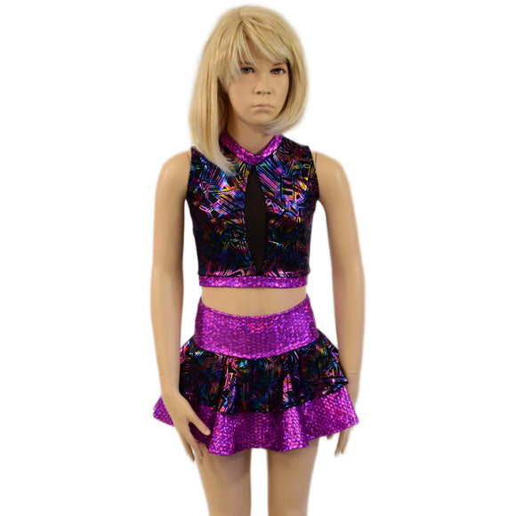 Kids 2PC Double Ruffle Skirt and Keyhole Top Set