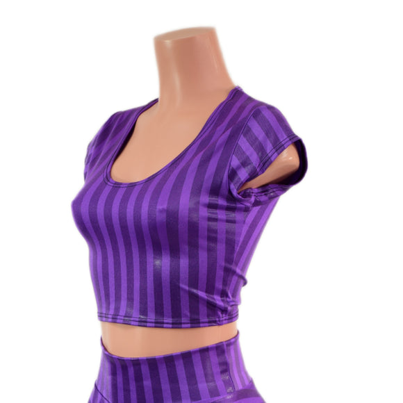 Nevermore Stripes Cap Sleeve Crop Top with Scoop Neckline