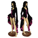 Black Velvet Sorceress Sleeve Romper with Neon Pink Lightning - 5