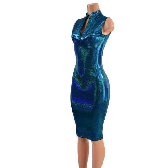 Ocean Sparkle Wiggle Dress with Front AND Back Zipper - Coquetry Clothing