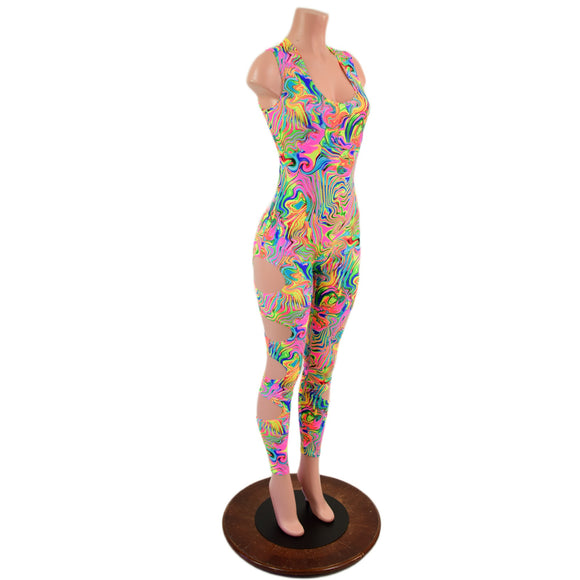 Neon Flux Scoop Neck Catsuit with Quad Cutouts