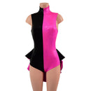 Backless Pink and Black Color Blocked Romper with Mini Tux Tails-2