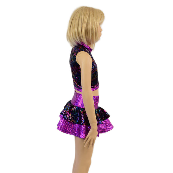 Kids 2PC Double Ruffle Skirt and Keyhole Top Set