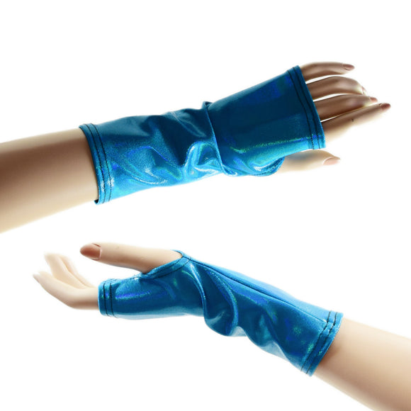 Short Fingerless Gloves in Peacock Holographic