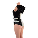 Color Split Laceup Romper with Plunging V neckline, Hood, and Hip Arcs - 5