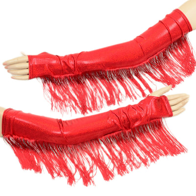 Fingerless Arm Warmer Gloves with Fringe