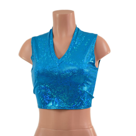 Turquoise Kaleidoscop V Neck Sleeveless Crop Top