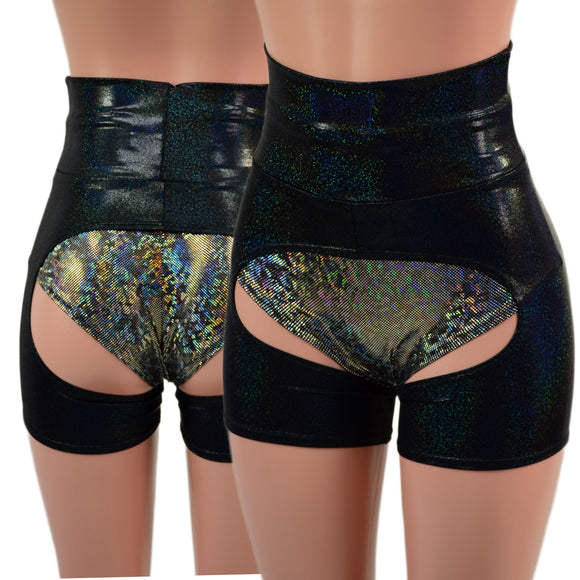 High Waist Short Chaps in Black Holographic (Shorts Sold Separately)