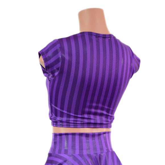 Nevermore Stripes Cap Sleeve Crop Top with Scoop Neckline