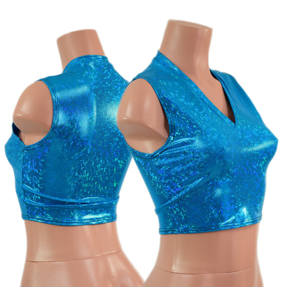 Turquoise Kaleidoscop V Neck Sleeveless Crop Top