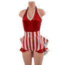 2PC Backless Bella Romper with V Neck and Hip Ruffles AND Mini Tux Back Belt Set-6