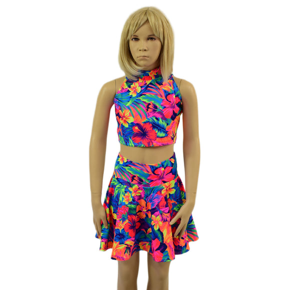 Kids 2PC Tahitian Floral Skirt and Crop Top Set