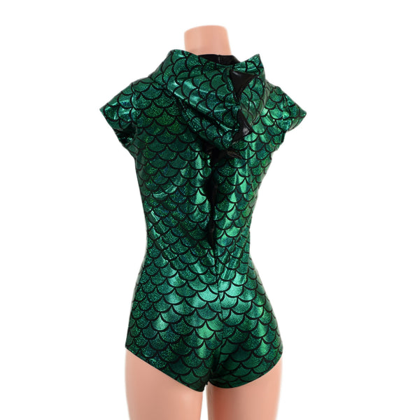 Green & Black Zipper Front Dragon Romper - 6