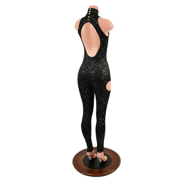 Backless Snap Back Catsuit in Star Noir, with Hip Cutouts