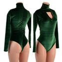 Green Velvet Romper with Window Neckline and Brazilian Cut Leg - 1