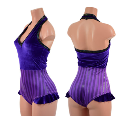 Backless Bella Romper with V Neck and Hip Ruffles