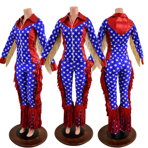 Patriotic Rodeo Shirt and Fringed Bootcut Macho Pants SET - Coquetry Clothing