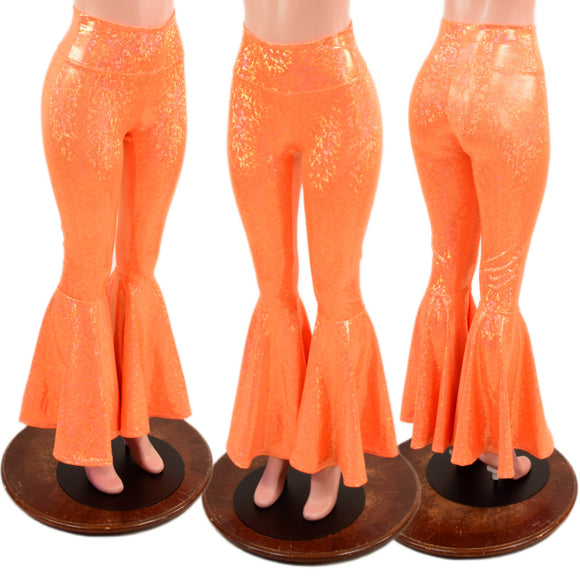 Neon Orange Kaleidoscope High Waist Bell Bottom Flares