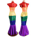 Color Blocked Rainbow Gown with Keyhole and Fishtail Hemline - 5