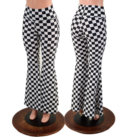 Ready to Ship Black and White Checkered High Waist Solar Flares Medium - Coquetry Clothing