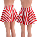 Red and White Stripe Circle Cut Mini Skirt - 1
