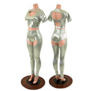 3PC Nirvana Top, Siren Shorts, and Midrise Chaps Set in Platinum - Coquetry Clothing