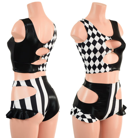 O-ring Cutout Crop Tank and High Waist Siren Shorts Hipnotic Cutouts and Hip Ruffles Coquetry Clothing 