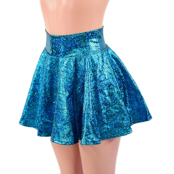 Ready To Ship 15" Turquoise Shattered Glass Circle Cut Mini Skirt